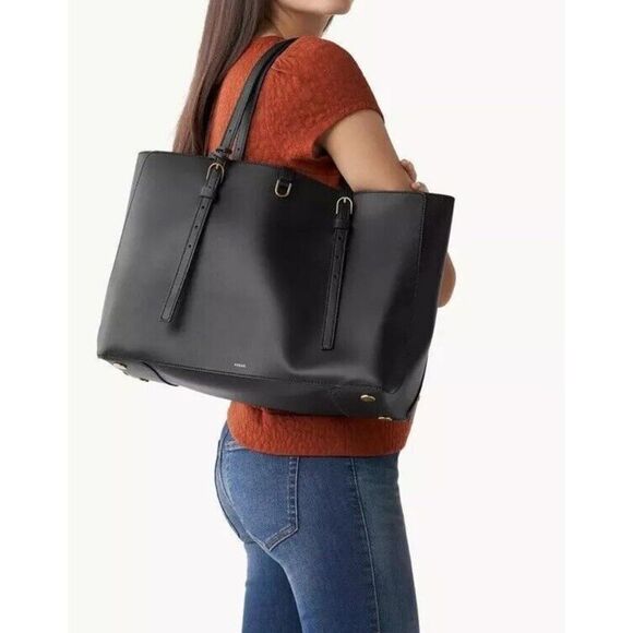 FOSSIL Womens Kier Cactus XL Leather Tote w/Removable Case Black ZB1615001 - Picture 16 of 16